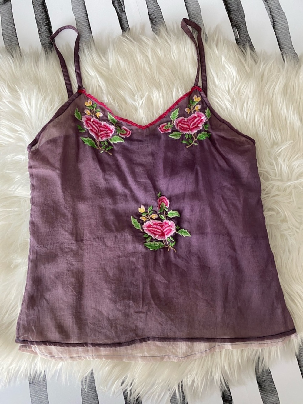 90’s vintage Plum Embroidered Floral Cami Tank